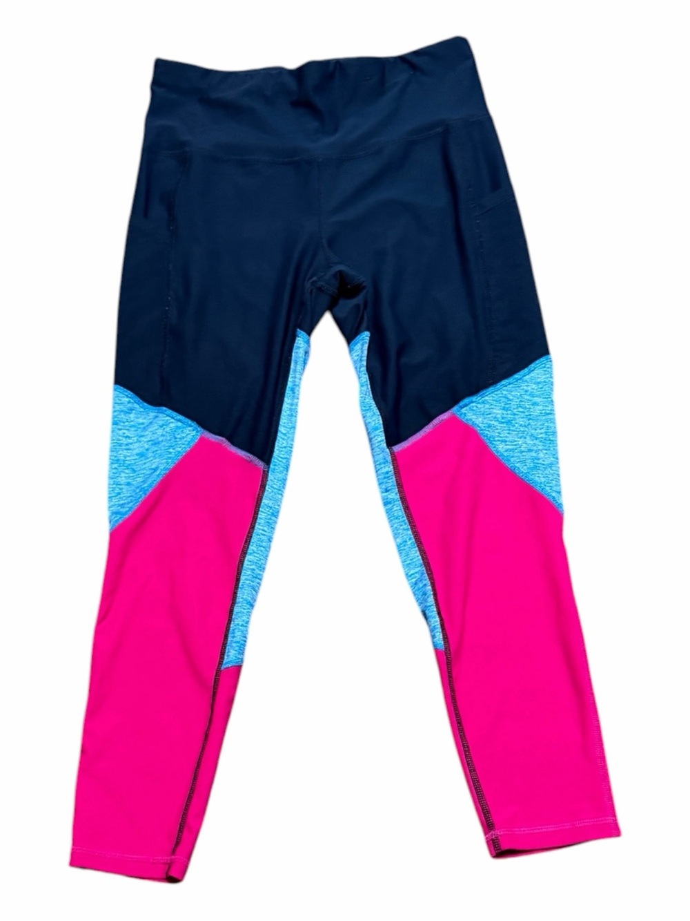 Xersion Navy, Pink & Light Blue Colorblock High-Waist Leggings - Picture 2 of 3
